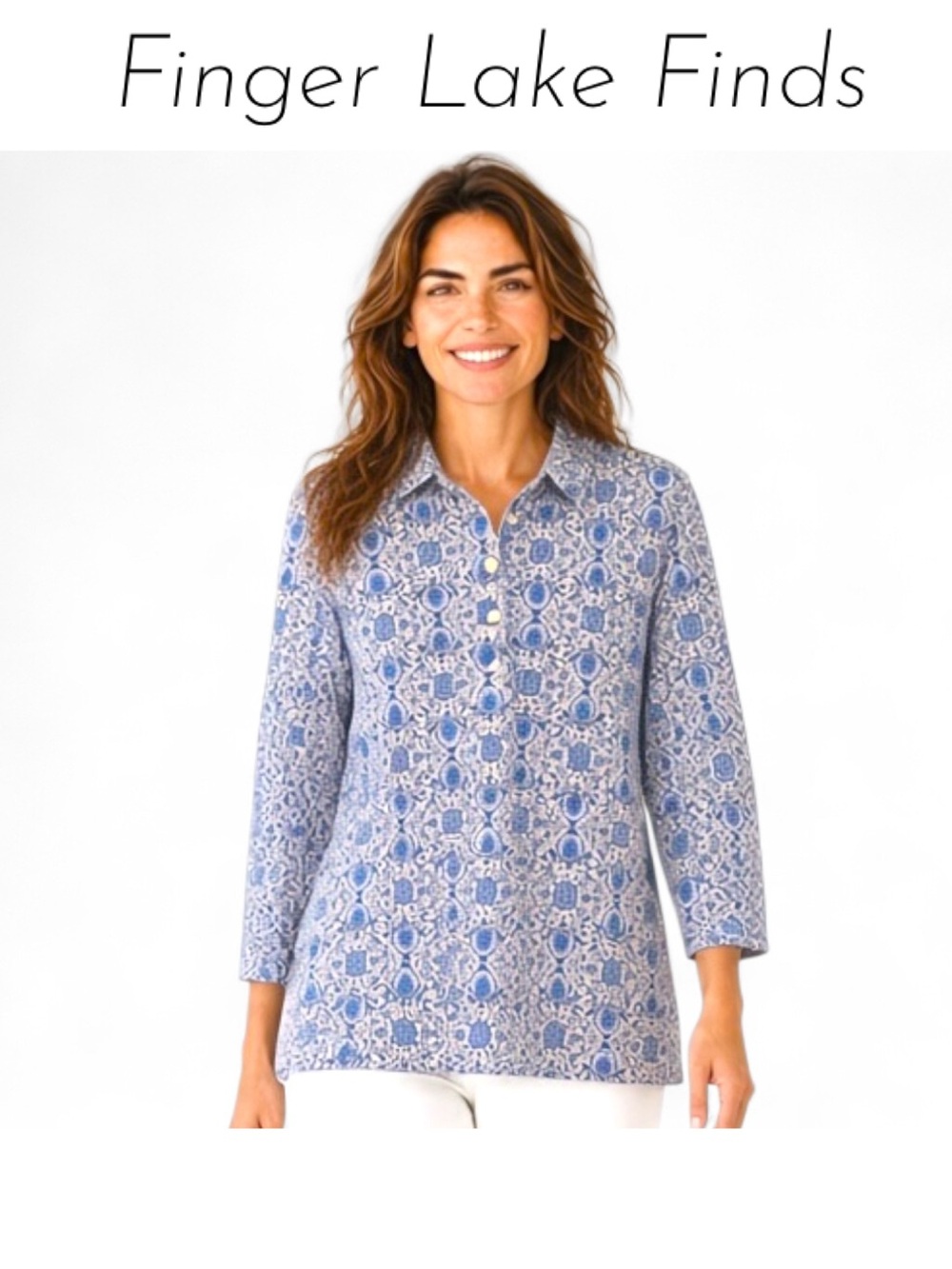 Talbots Blue & White Floral Medallion Polo Shirt, MP